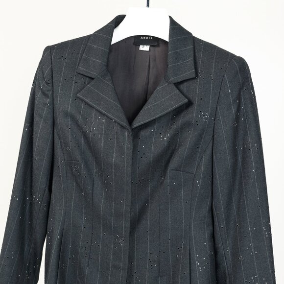 Akris Black Pinstripe-Wool Rhinestone-Embellished Blazer - Picture 3 of 11
